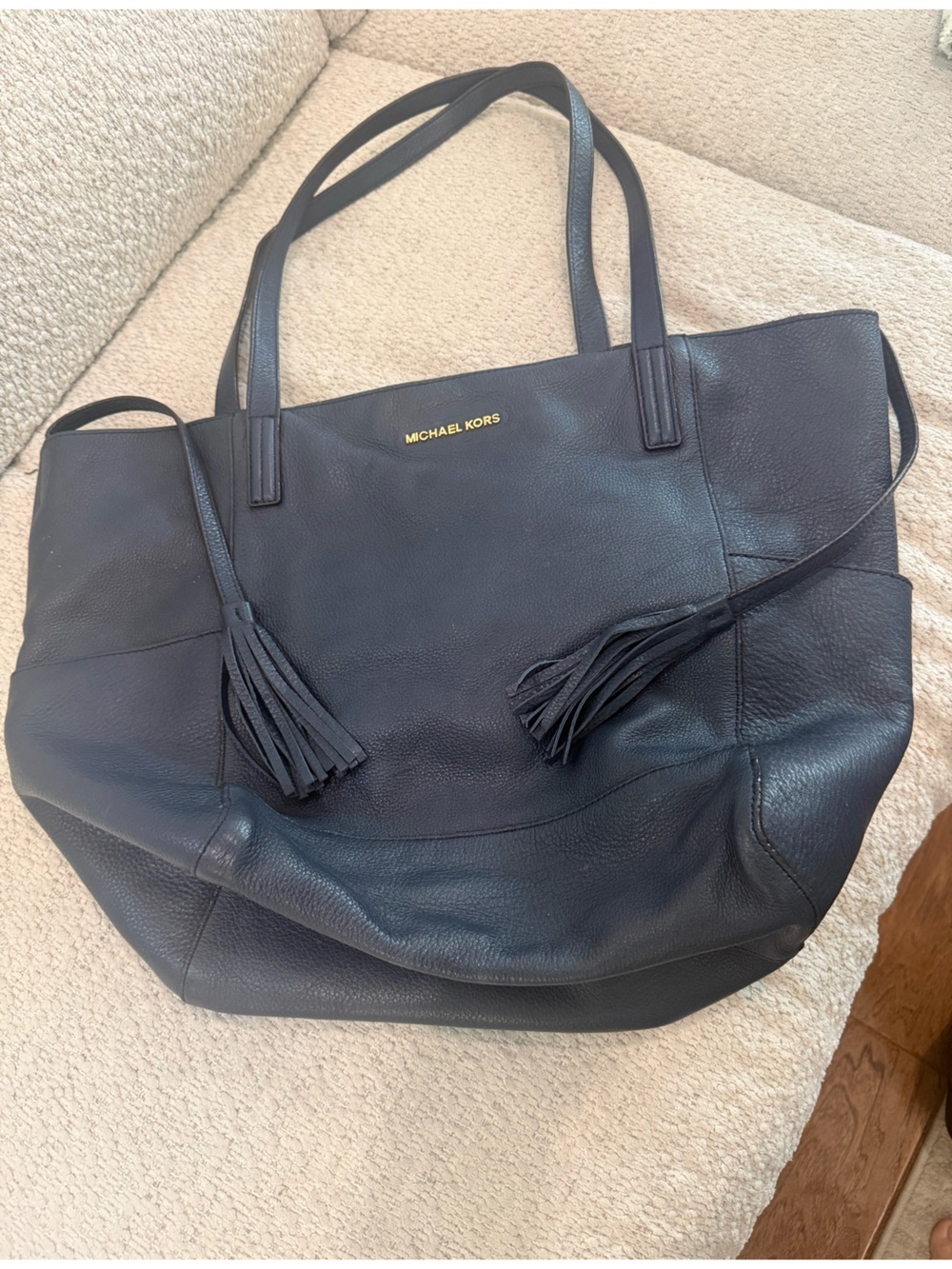 Michael Kors Classic Navy Leather Tote Bag with Tassels